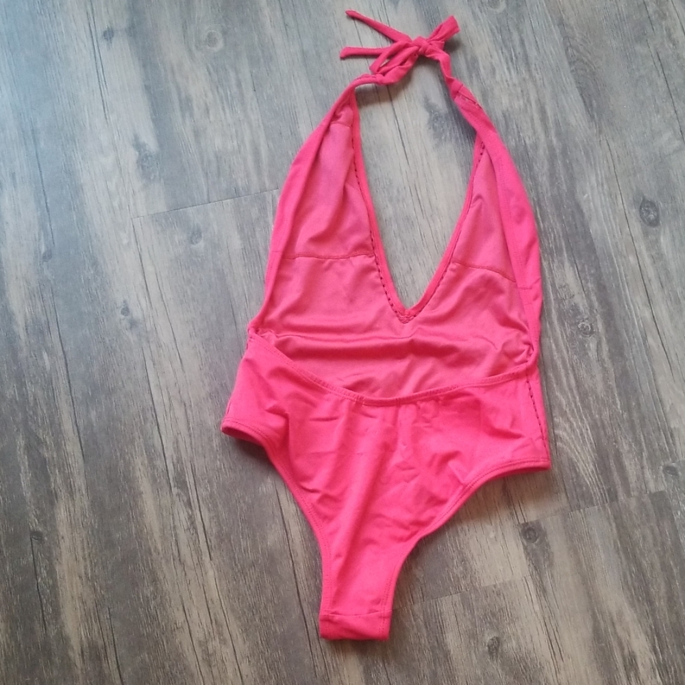 Red halter one piece